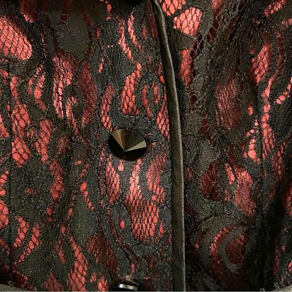 Victor Costa Black Lace Overlay Jacket Sz 10 Belted Waist Whimsigoth Cocktail - Picture 3 of 7